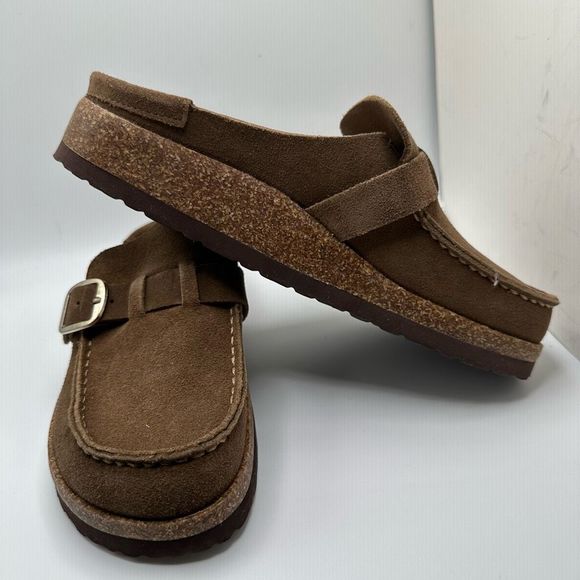 CUSHIONAIRE Women's Genuine Leather Cork Footbed Clog with +Comfort 8 BROWN - Picture 6 of 7